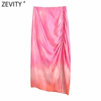 zevity women vintage tie dyed printing pleated design sarong skirt faldas mujer female side split chic slim midi vestidos qun797