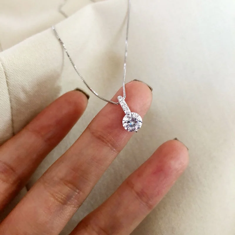 

925 sterling silver geometric water drop necklace female simple clavicle chain fashion temperament pendant jewelry shiny zircon