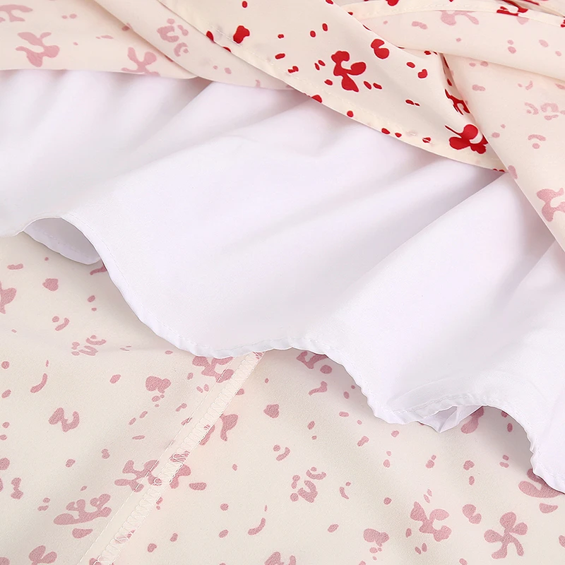 Элегантное платье с v образным вырезом и принтом пышное бантом коротким рукавом