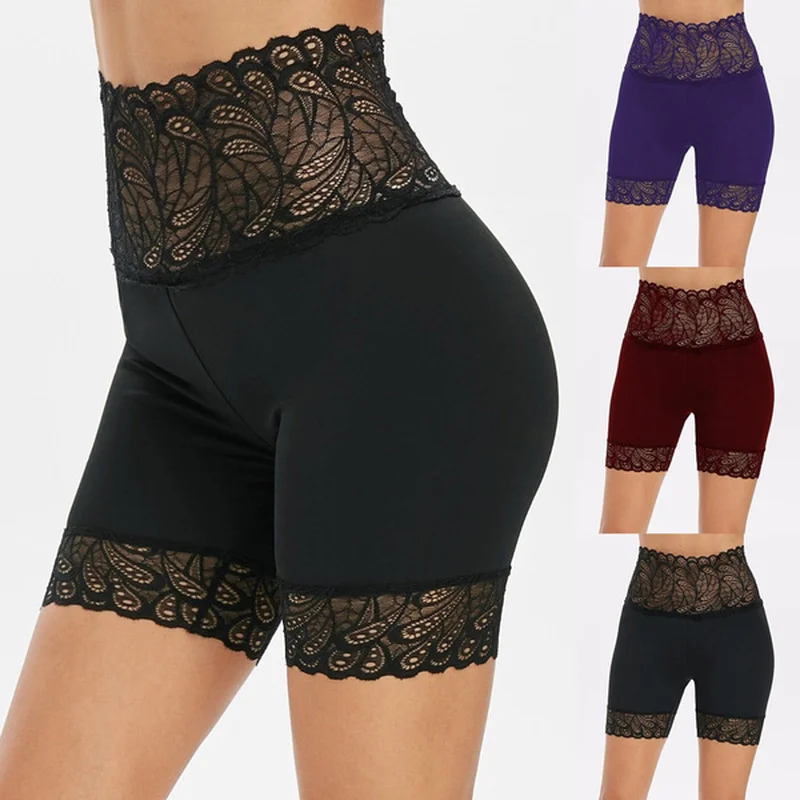 

Yoga Shorts Women Lace Trim High Waist Hollow Out Skinny Soft Slim Fit Short Summer Casual Elastic Workout Female Sports Shorts