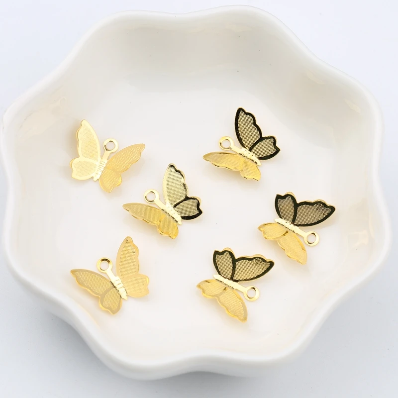 

100 PCS 11mm*13mm Gold Color Metal Copper Butterfly Filigree Wraps Connectors Charm DIY Jewelry Accessories