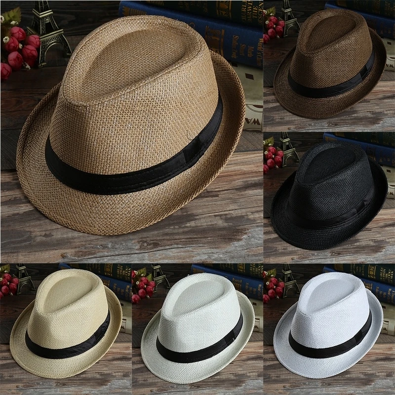 

New Unisex Hat Panama Foldable Fedora Trilby Wide Brim Straw Cap Summer Beach Sun Cowboy Hats