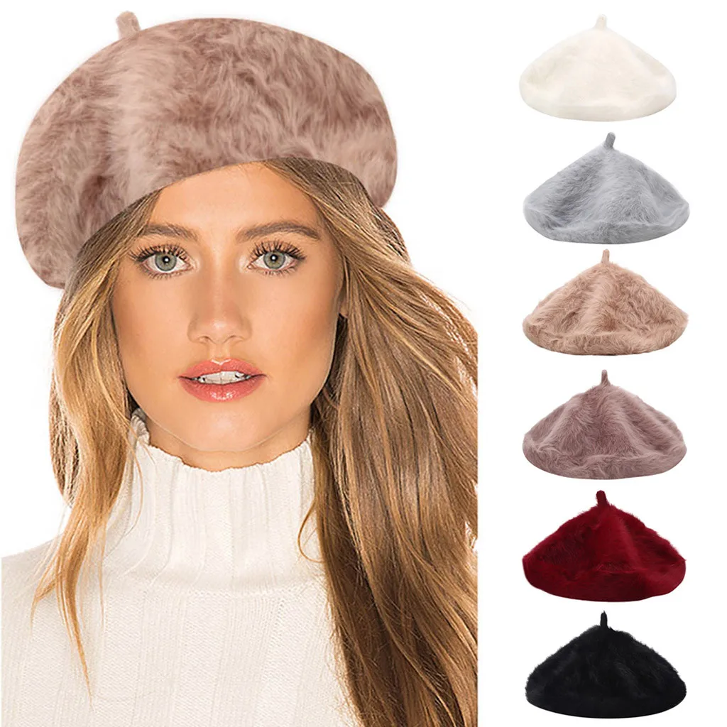 Модный элегантный дамский берет бини в классическом стиле шерстяной фетровый