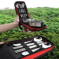 portable outdoor camping stainless steel tableware sets picnic tablewares