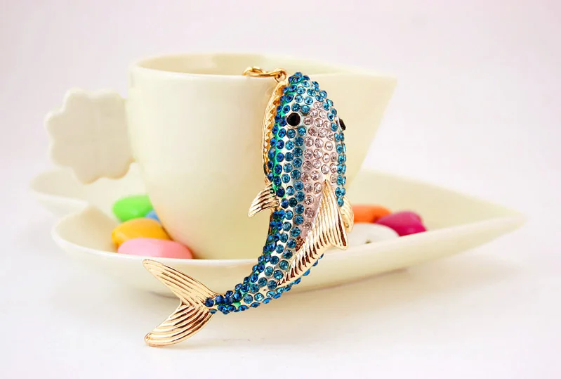 Брелки для ключей в виде морских животных акул кристалл голубой цвет симпатичная