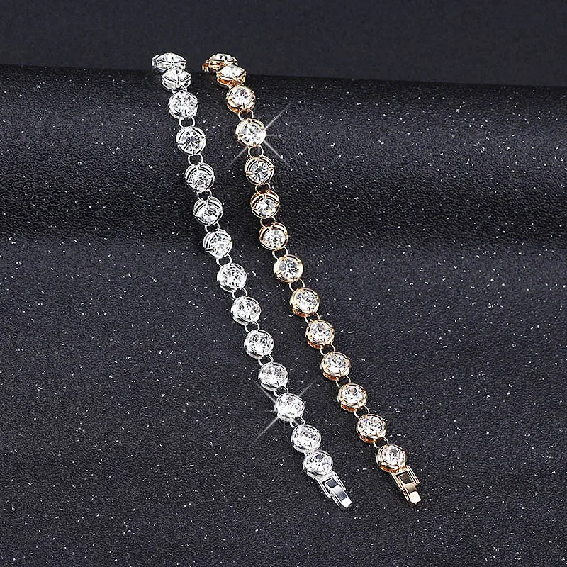 

KunJoe Fashion Simple Crystal Rhinestone Tennis Ball Chain Bracelet for Women Girls Korean Trend Luxury Elegant Bracelet Jewerly