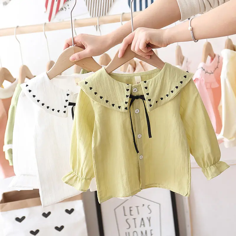 Весенняя рубашка ярких цветов для маленьких девочек хлопковая блузка в горошек с