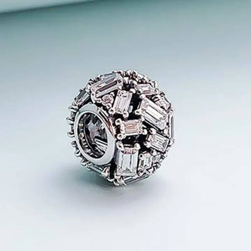 

100% 925 Sterling Silver Bead Elegant Ice Crystal Round Beads Fit Pandora Women Bracelet & Necklace Diy Jewelry