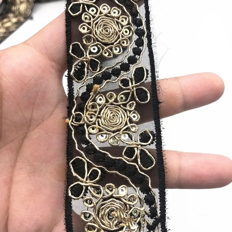 1Yards Sequin Lace Trims Floral Webbing Ribbon Clothing Decorative Embroidered for Bridal DIY Sewing Material Dress | Дом и сад