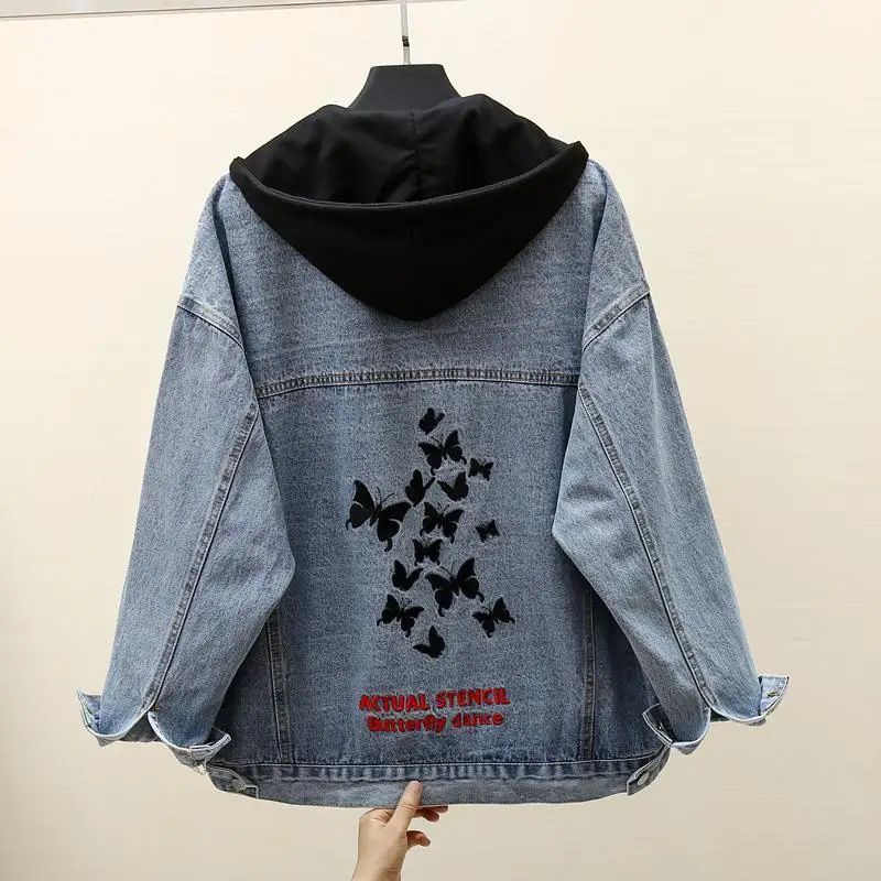 

Hooded Autumn Plus Size Jacket Cowgirl Korean Style Long-Sleeved Top All-Match Retro Denim Jackets For Women 2021 Blouson Femme