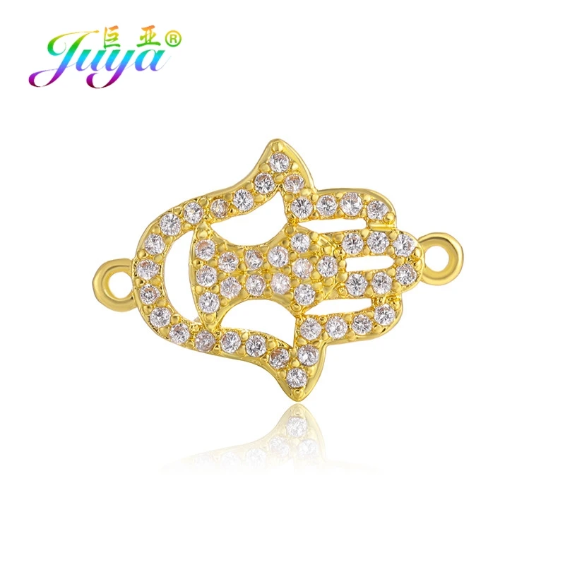 Gold Juya DIY Браслеты Аксессуары микро проложить циркон золото/серебро Хамса Фатима Шарм Разъемы для Needlwork ювелирных изделий - Цвет: Gold