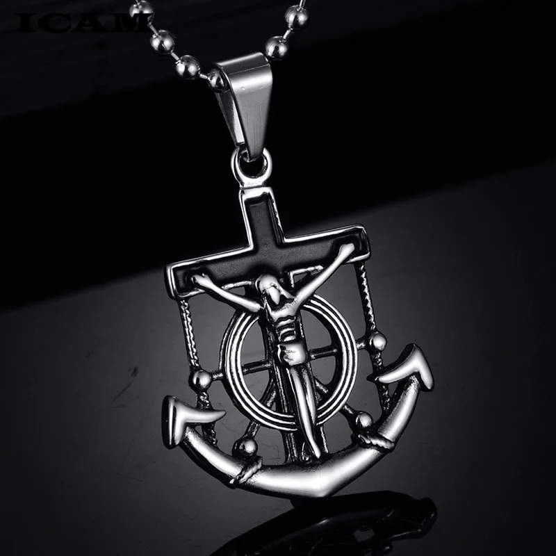 ICAM Мужская титановая сталь ожерелье Иисуса корабельный Якорь Подвеска Подвесной
