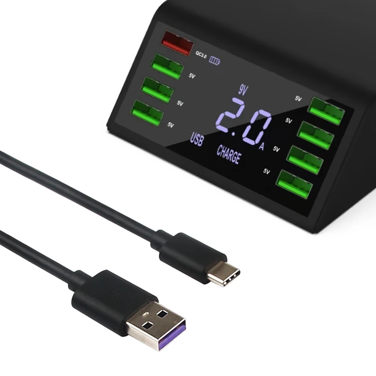 Зарядное устройство с 8 USB портами QC3.0 Беспроводная зарядка быстрая большой ЖК