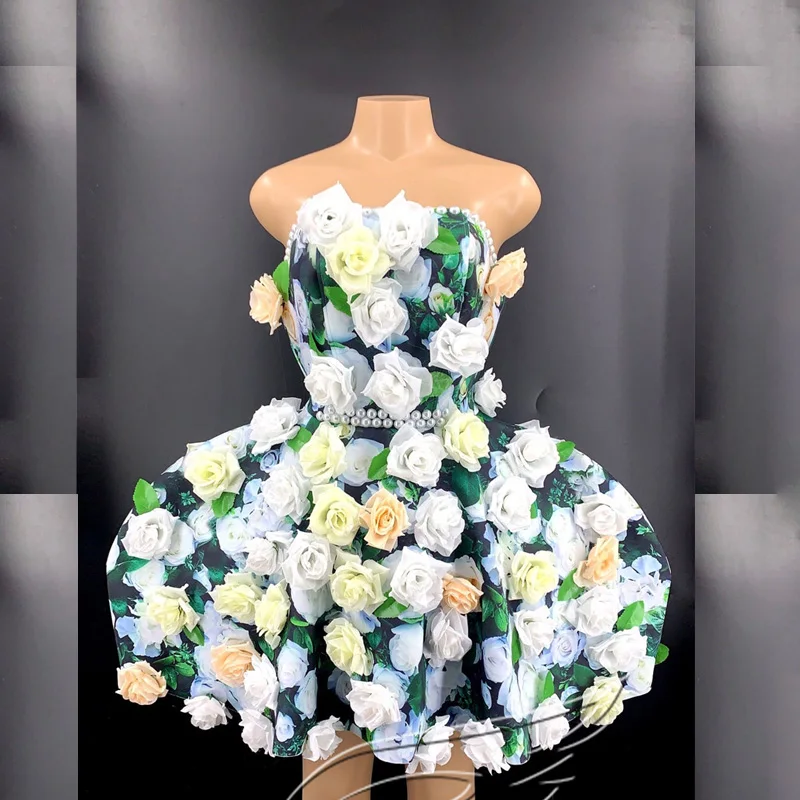 

Nightclub Bar Stage Dance Costume Dresses Women Party Rose Shape Short Dress Fluffy Dress Birthday Celebrate Prom Wear XS1093