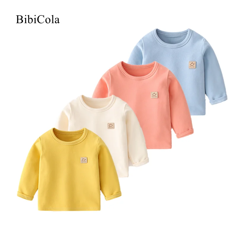 

Baby Boys T-shirts Kids Tees Baby Child Boy Cartoon Tops Spring Toddler Tee Long Sleeve Pure Color Simplicity Autumn Girl Shirts