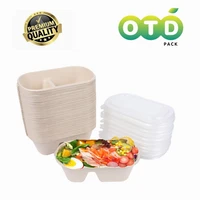 800ml sugarcane bagasse compostable rectangle container with pp lids meal prep microwave safe takeout 2 compartment container