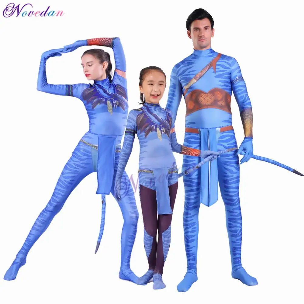 

New Avatar 2 Cosplay Costume Movie Jake Sully Neytiri Bodysuit Suit Zentai Jumpsuits Halloween Costume For Women Men Girls Kids