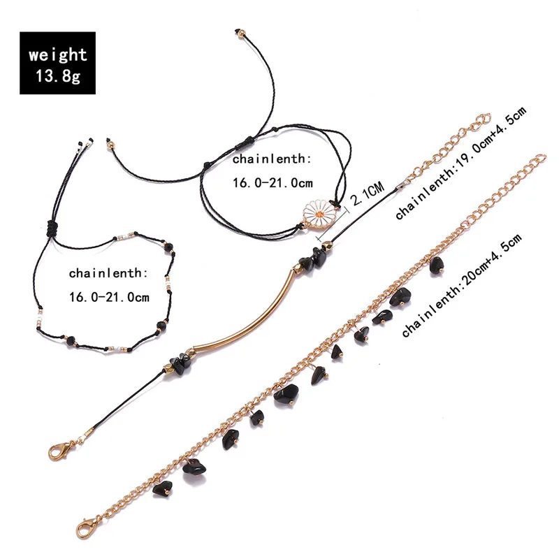 

HI MAN 4Pcs/Set Vintage Bohemian Beaded Chrysanthemum Zircon Anklet Women Fashion Trend Small Jewelry Couple Friendship Gift