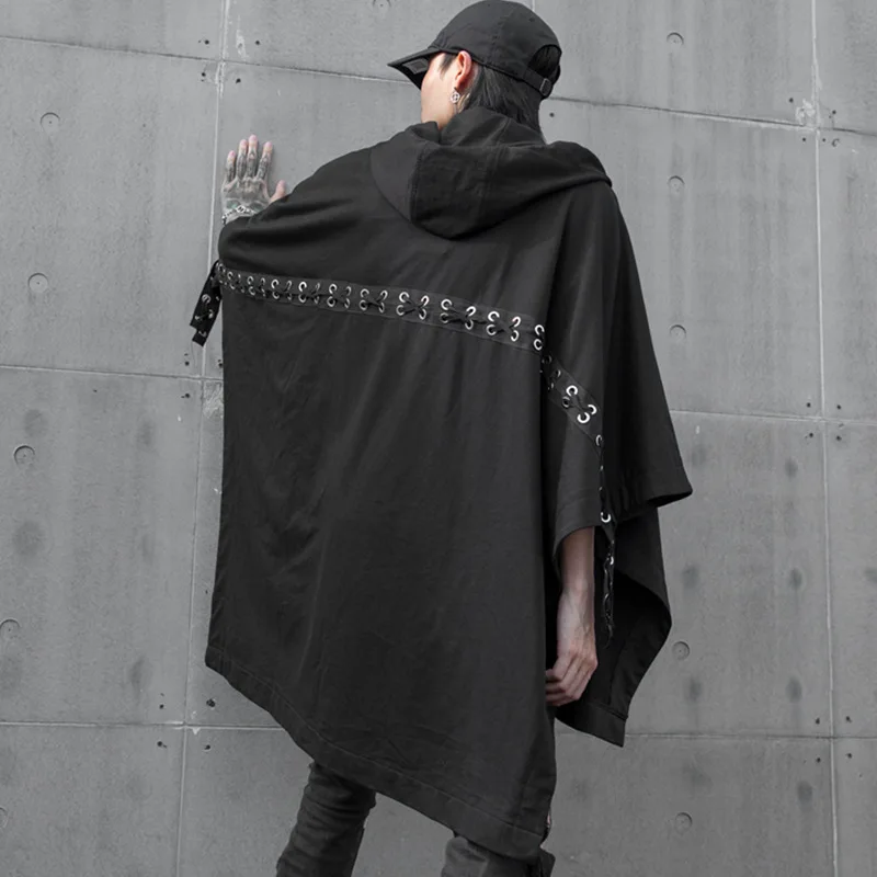 Мужская широкая лента Сращивание плащ с капюшоном куртка кардиган мужской