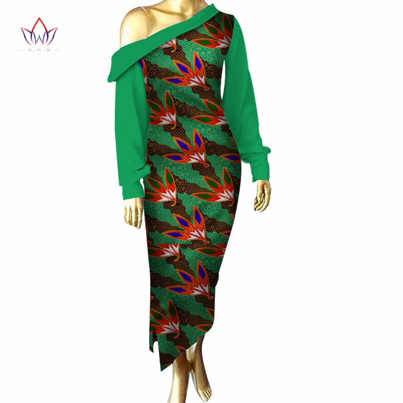 

2019 African Printing Slash Neck Sexy Long Dashiki Dresses for Women Africa Bazin Riche Casual Off Shoulder Dresses WY3209