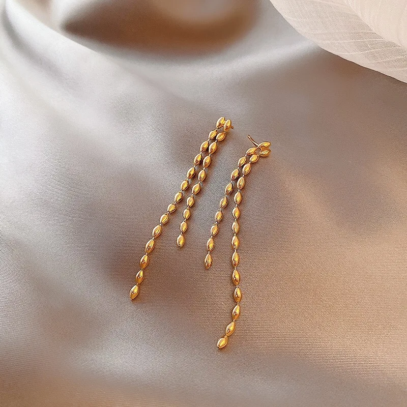 

Delicate gold long tassel earrings new net red simple commuter earrings