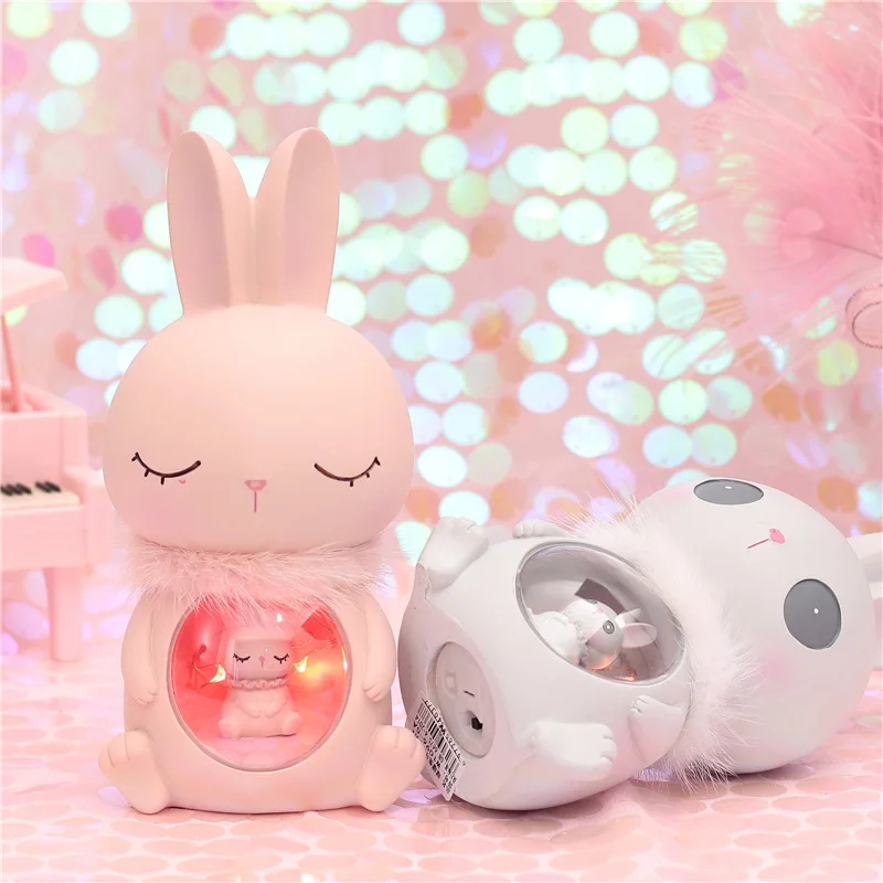 Мультяшный милый кролик светодиодный ночник из смолы в виде кролика для спальни