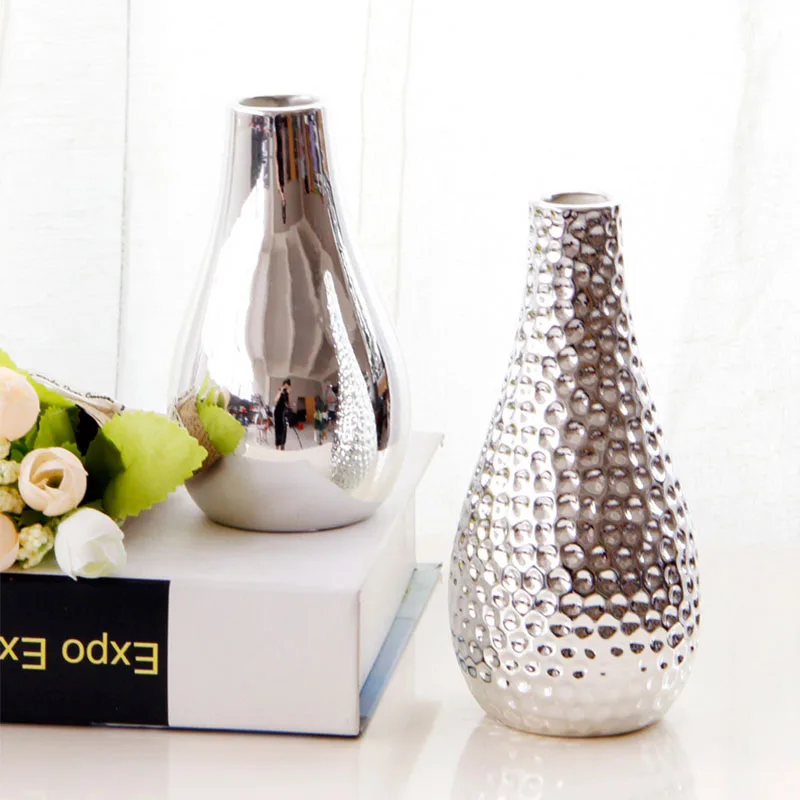 Маленькая серебряная зеркальная Цветочная ваза для гостиной минималистичные