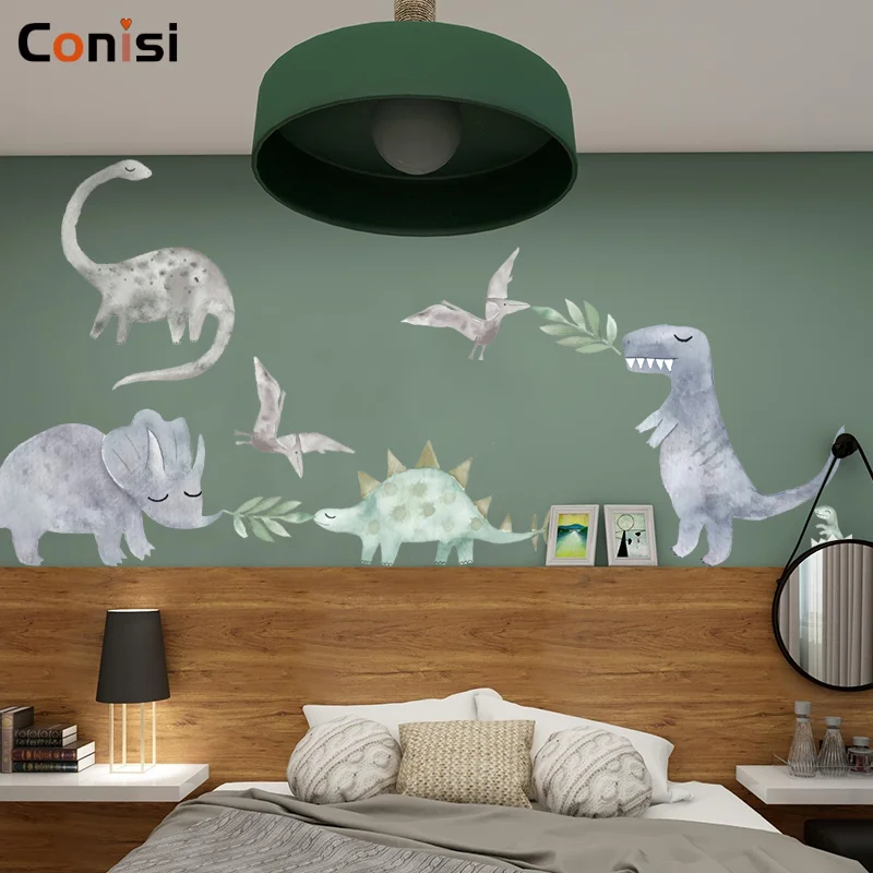 Conisi мультфильм Динозавры стены Искусство наклейки Животные роспись DIY ПВХ