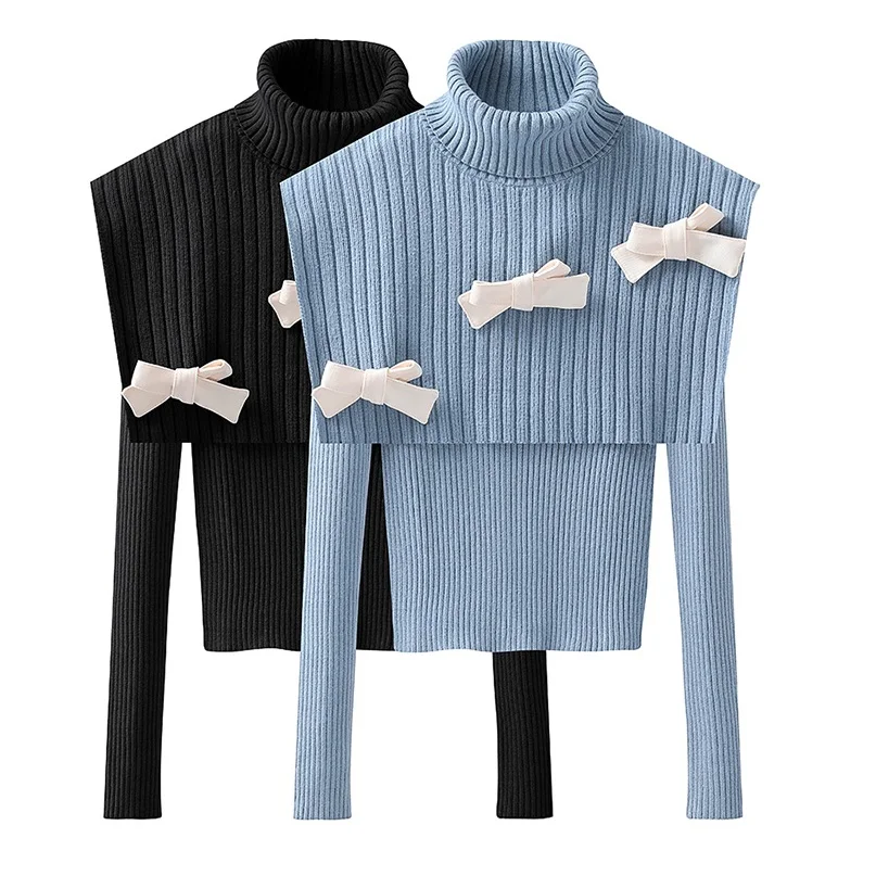 ALPHALMODA 2021 Демисезонный бант шаль с отложным воротом + футболка длинными рукавами