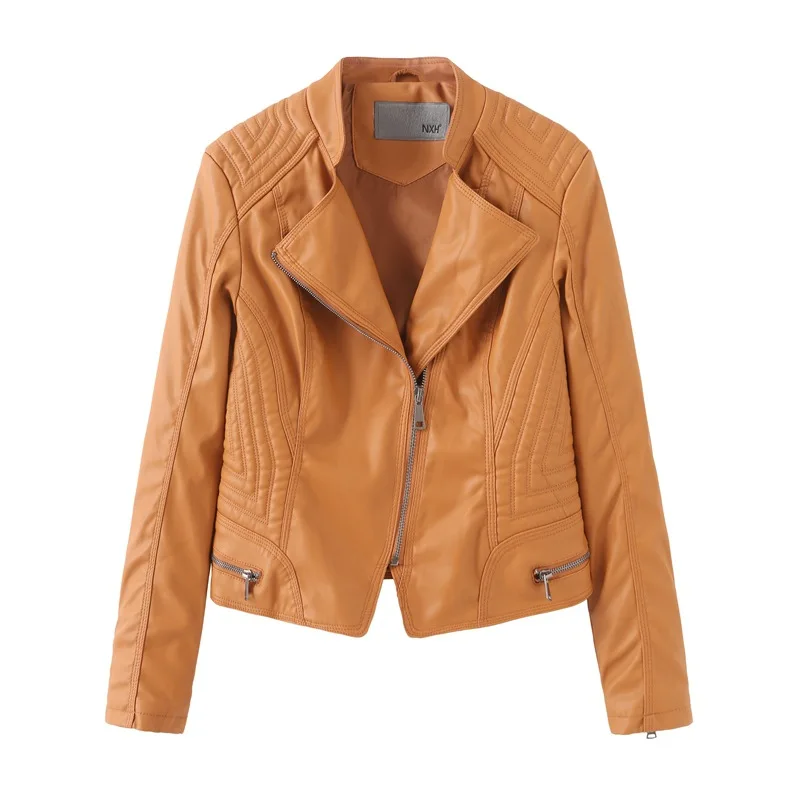 2021 spring and autumn women's leather clothes women's European and American short slim women's large motorcycle jacket