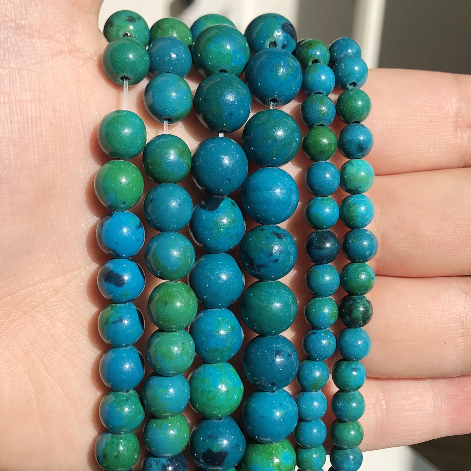 Круглые бусины из натурального хрусоколла, 4/6/8/10/12 мм, свободные промежуточные бусины для аксессуаров, ювелирных изделий, браслетов, ожерелий, 15 дюймов