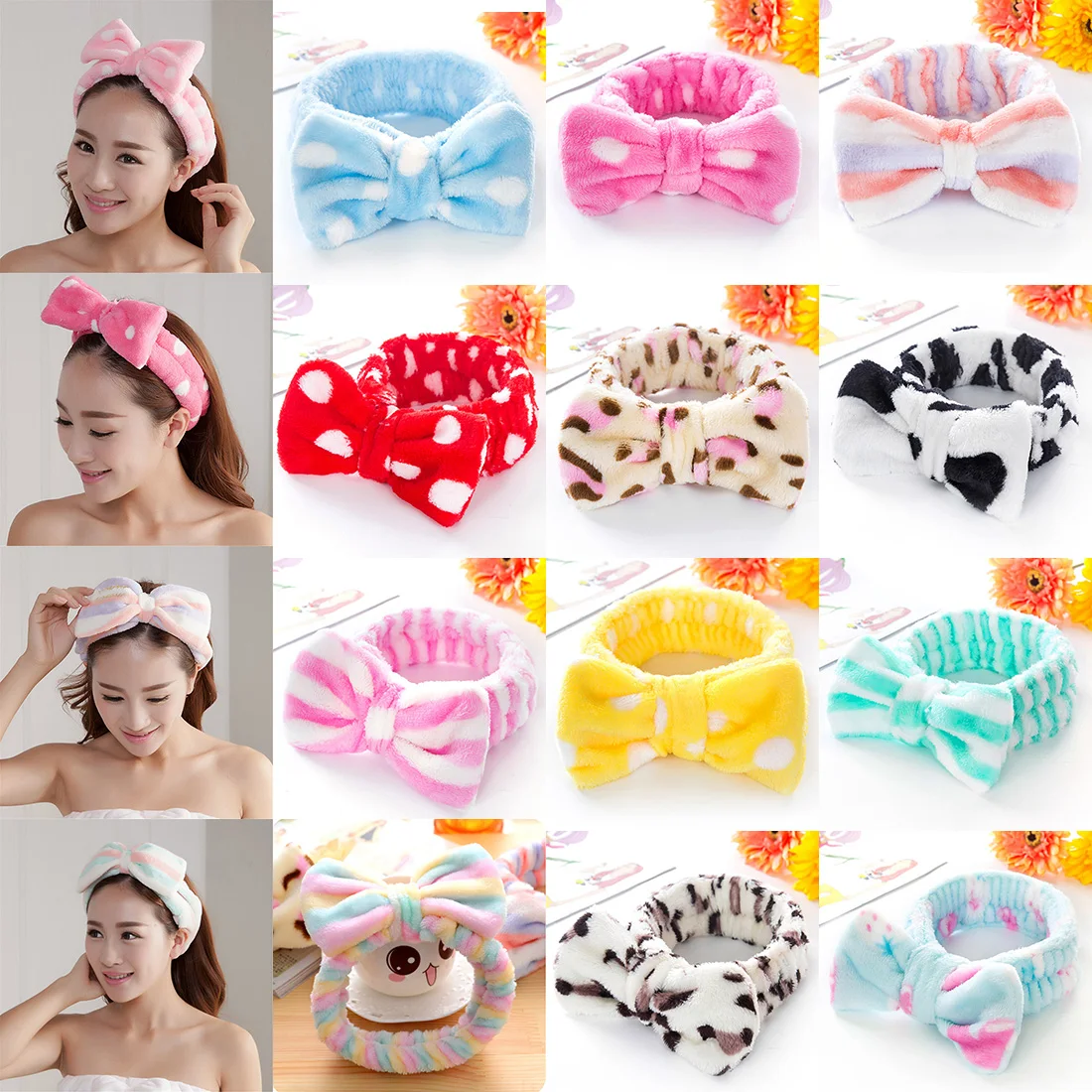 Korean Fashion Dot Printed Plush Bow Headbands Wash Face soft Hairband Makeup Headwrap Turban Elastic Headband Hair Accessories images - 6