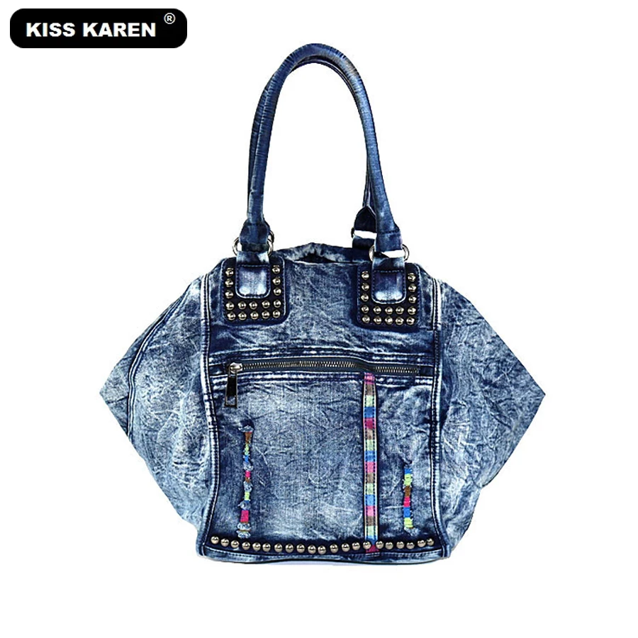 Женская сумка KISS KAREN большая Повседневная из джинсовой ткани|fashion handbag|handbags