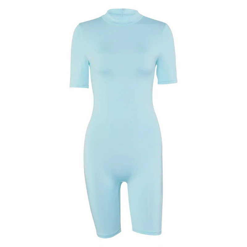 

Shestyle Solid Blue Bodycon Sporting Rompers Women Round Neck Short Sleeve Push Up Workout Sexy Sportwear Playsuits 2020