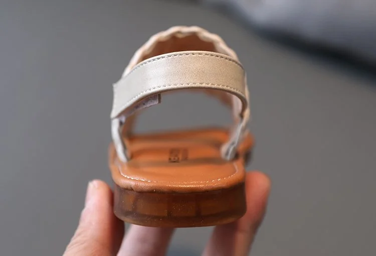 

Girls Woven Strappy Sandals Soft Leather Velcro Open Toen1-8 Years Old Kids Beach Shoes T21N04LS-38