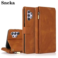 leather zipper wallet flip phone case for galaxy a32 a42 a51 a71 5g a12 a31 a11 a72 a52 a50 a20 a30 a81 a91 a21 protection cover