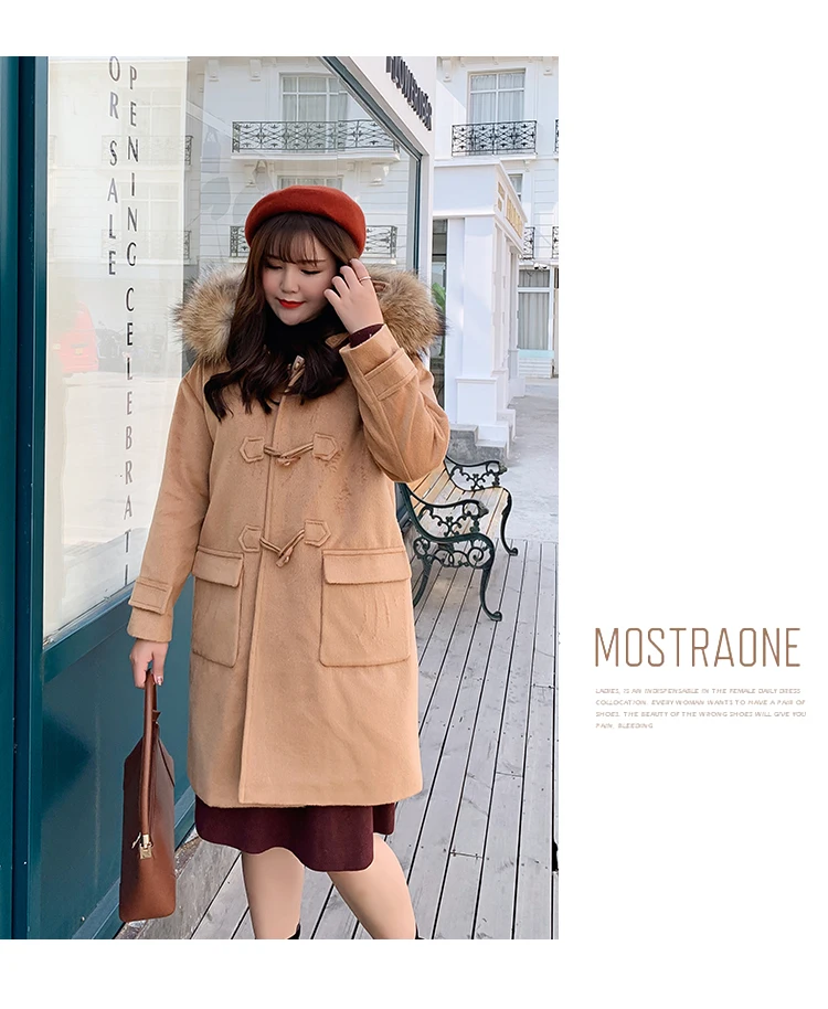 Новые женские пальто, утолщенное шерстяное пальто, зима, плюс Размер 6XL 7XL, Осенний Тренч, верхняя одежда с роговыми пуговицами и меховым воротником