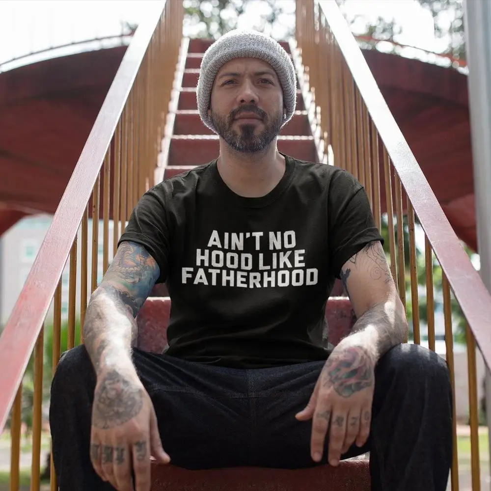 

Рубашка с надписью «No Hood Like Fatherhood», рубашка на День отца, забавная рубашка для папы, подарок для папы, забавная рубашка для папы, футболки со с...