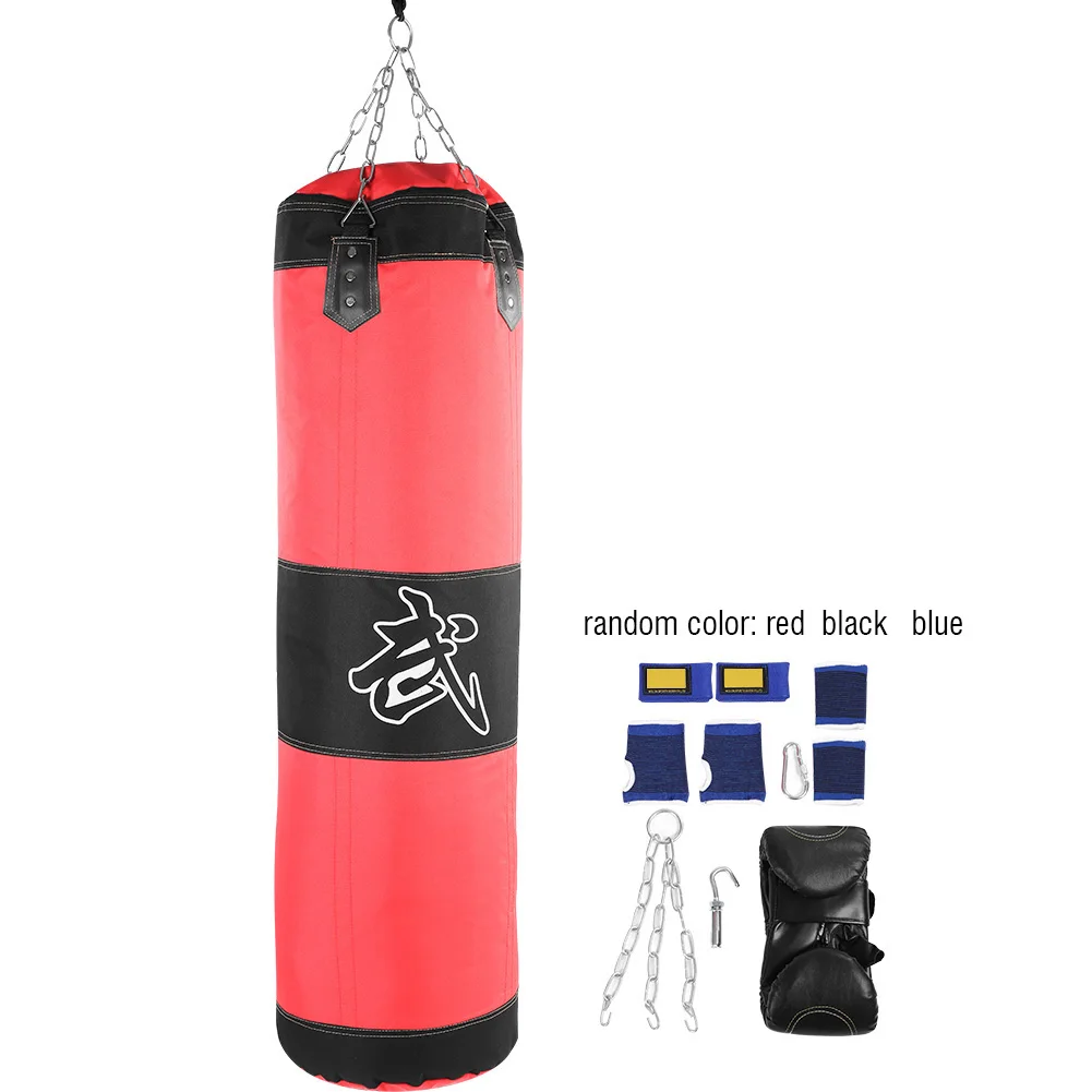 

1m Empty Boxing Sand Bag Hanging Kick Sandbag Boxing Training Fight Karate Punch Punching Bag With Metal Chain Hook Carabiner