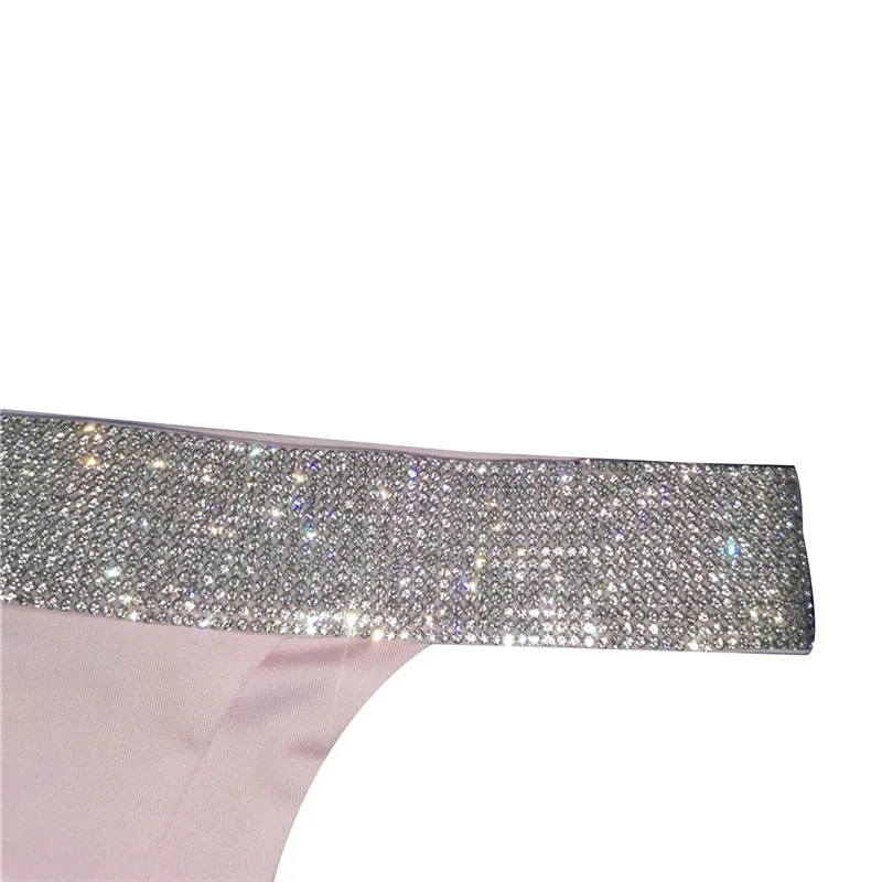 

2020 Women Luxury Rhinestone Shiny Bathing Suit Sexy Lace-up Halter Bra Low Waist Thong Bikini Low Waist Sequins Swimming Set