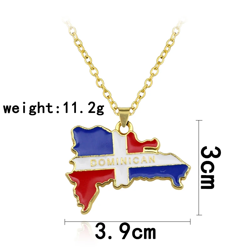 Gold Enamel Dominican Republic Map Silver Plated Pendant Necklace For Women Men Flag Of Dominica Jewelry images - 6