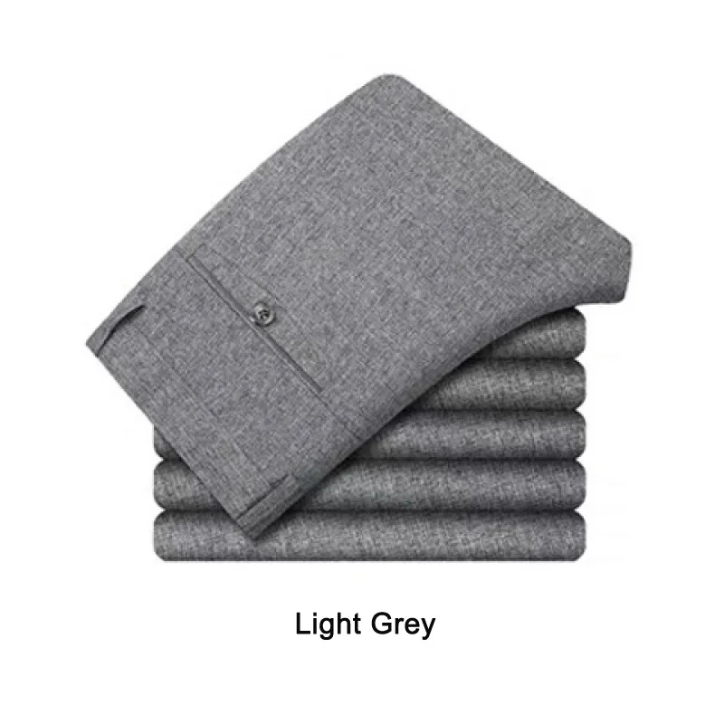 Light Grey Новое поступление, мужские повседневные штаны в деловом стиле, мужские брюки средней длины с мягкой отделкой, Брендовые брюки, прямые черные серые большие размеры 30-40 - Цвет: Light Grey