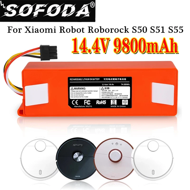 Запасная батарея для робота пылесоса Xiaomi Roborock S50 S51 S55 9800 мАч|Перезаряжаемые