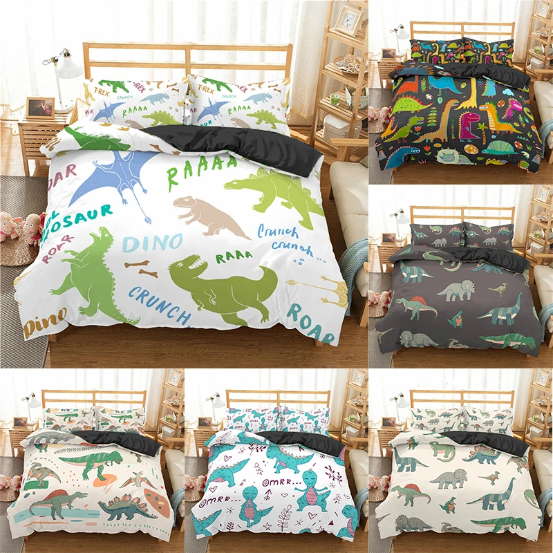 

Luxury 3D Cartoon Dinosaur Print 2/3Pcs Kids Bedding Sets Comfortable Duvet Cover Pillowcase Home Textile Single/Queen/King Size
