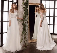 robe de mairee 2021 wedding dresses half sleeves top lace chiffon bridal gowns with beading sashes vestido de noiva