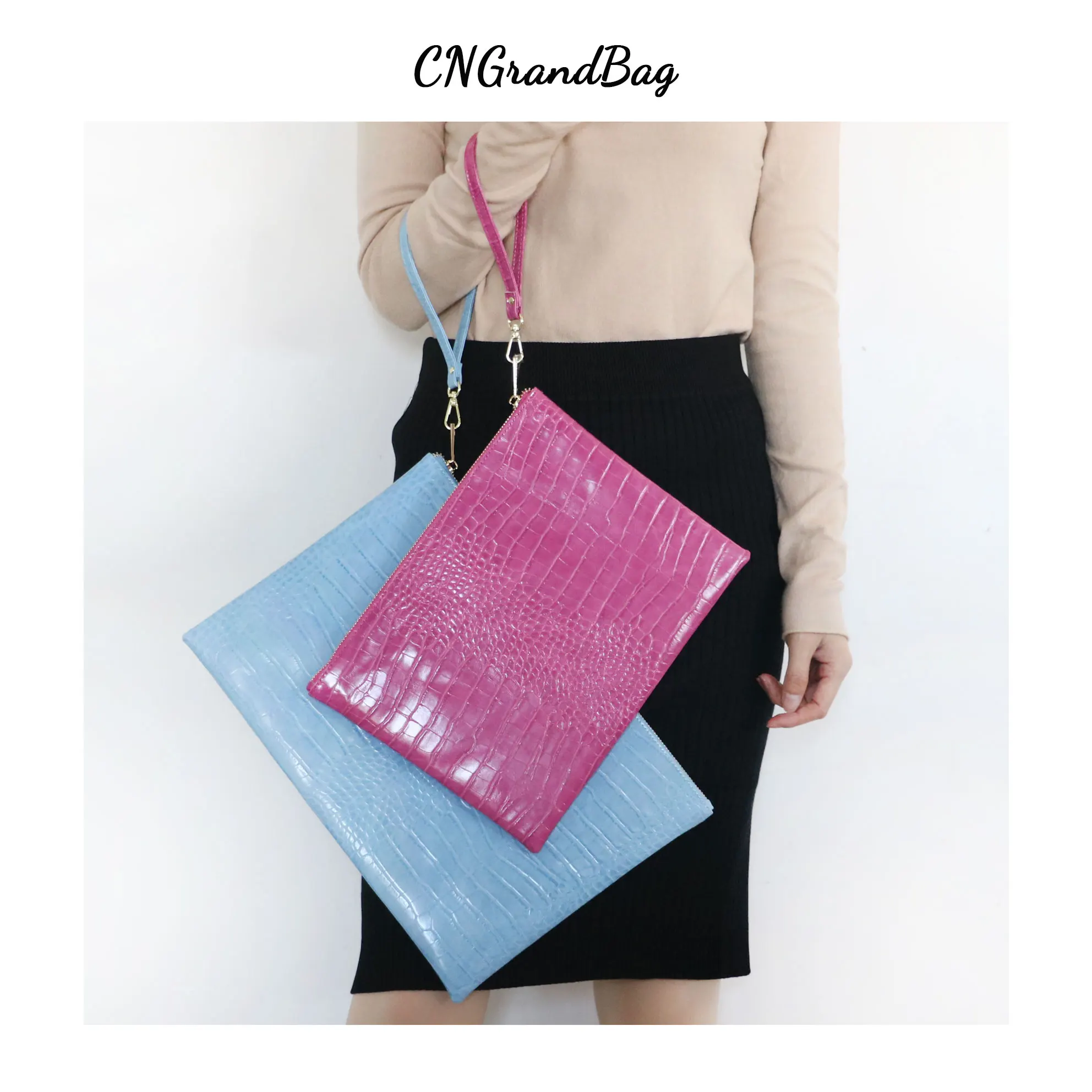 Горячая продажа Cutomized буквы тиснением ПУ крокодиловая кожа клатч женская сумка