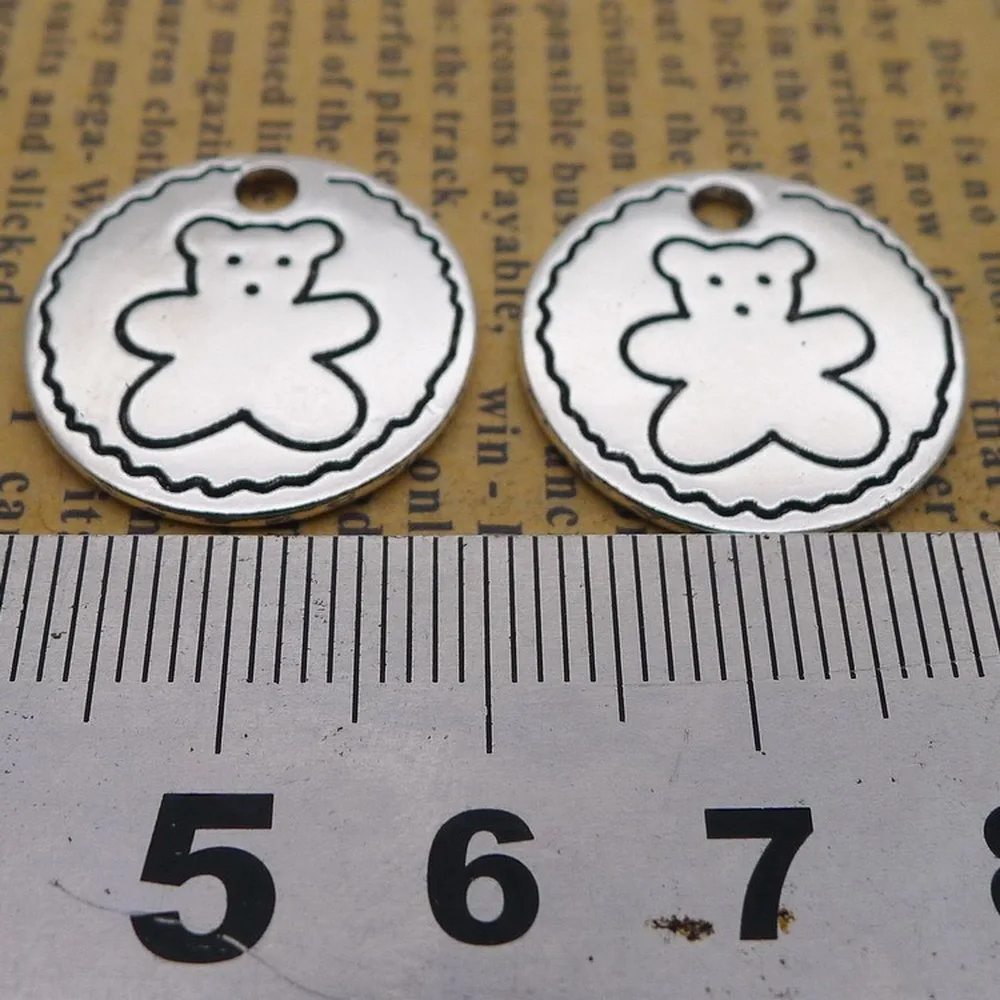 

100pcs Bear Charms 20mm x 20mm DIY Jewelry Making Pendant antique silver color