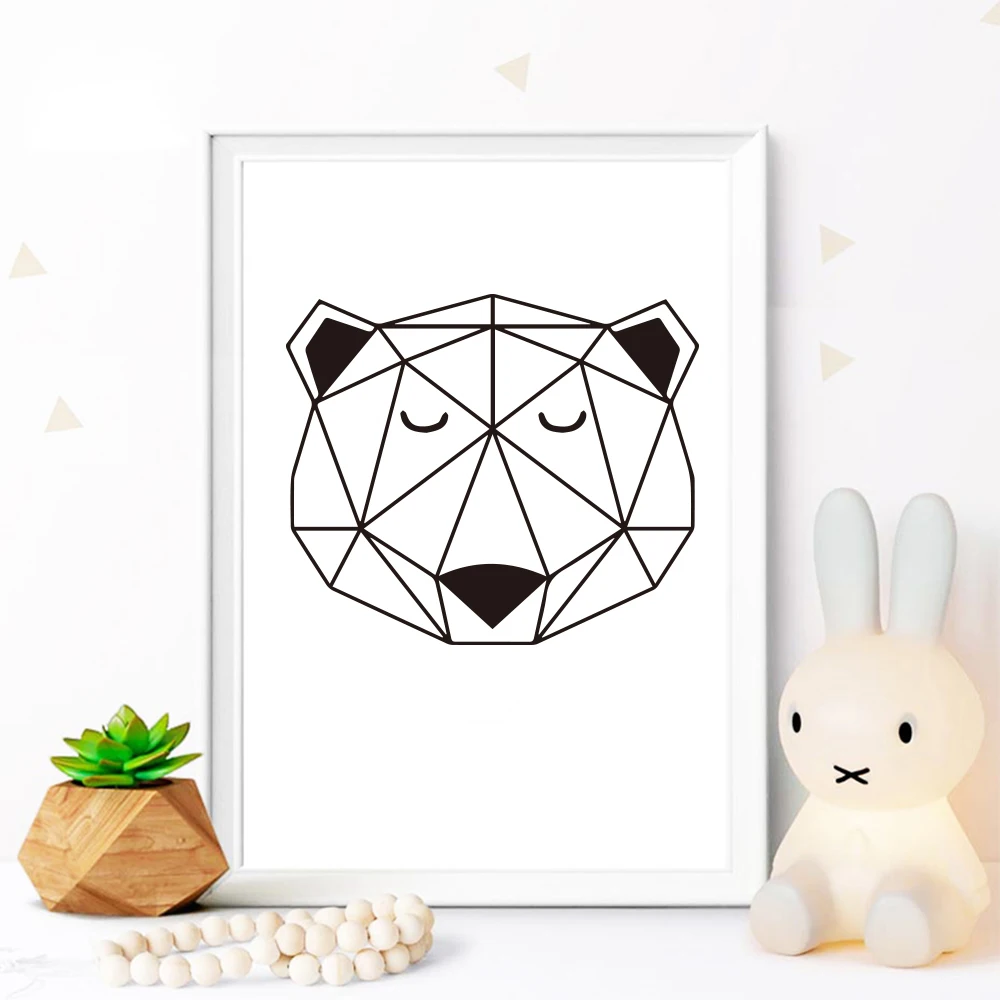 Геометрические настенные наклейки в скандинавском стиле с медведем виниловые