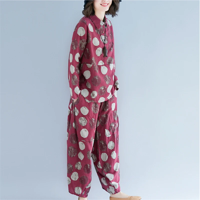 Брюки султанки из хлопка и льна свободные штаны в ретро стиле с принтом 2