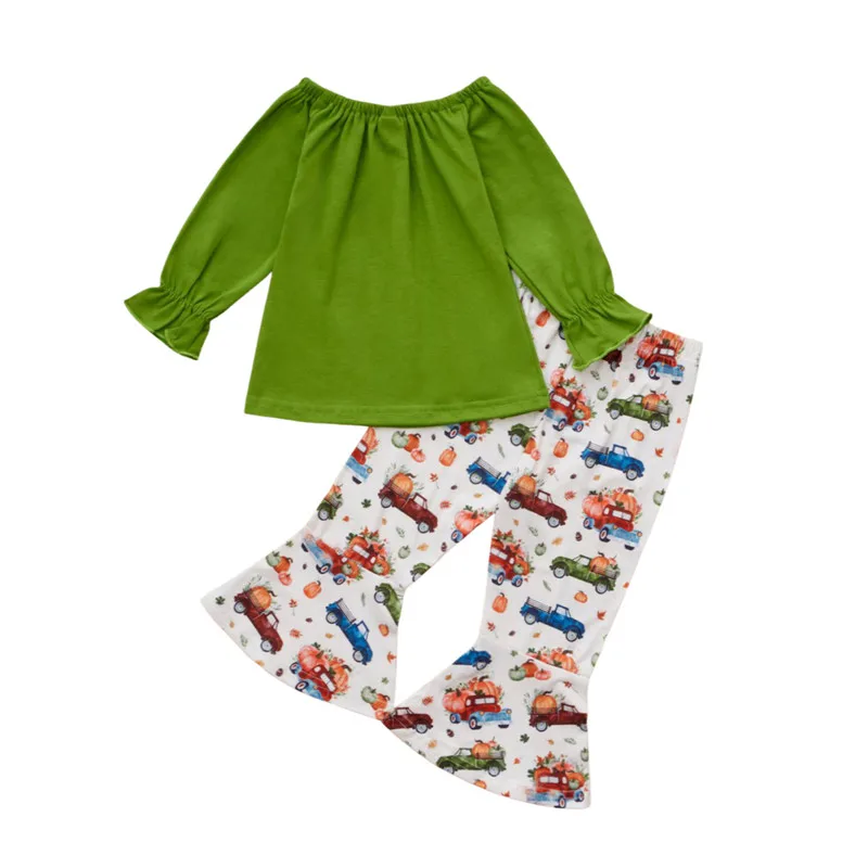 

Комплект для маленьких девочек на Хэллоуин из 2 предметов, однотонные топы с открытыми плечами и длинными рукавами + брюки с рисунком в виде ...